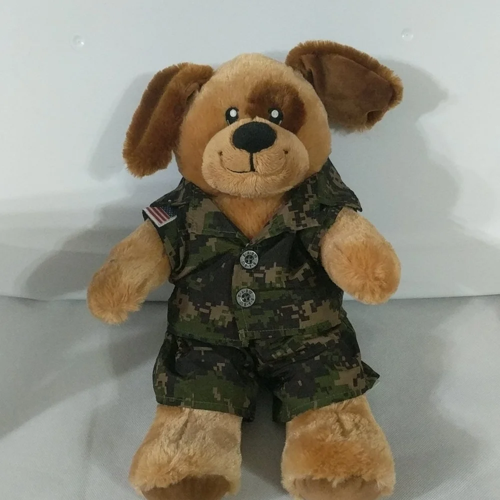 𝅺Build-A-Bear Brown Puppy Dog in Army Military Camo Outfit Plush Stuffed Animal